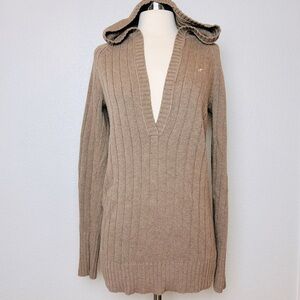 American Eagle Outfitters Hooded Tunic Sweater Women's Size M Tan Wool Blend Y2K